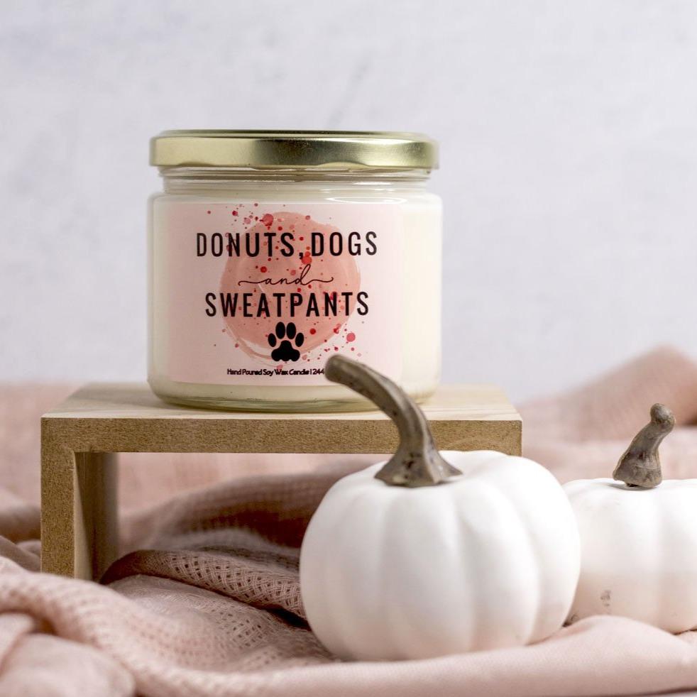 Donuts, Dogs and Sweatpants - Fall Scented Candle - Wicks+Paws Candle Co