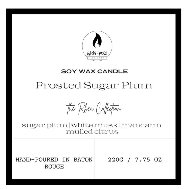 "Frosted Sugar Plum" - Black Glass Jar Candle - Wicks+Paws Candle Co