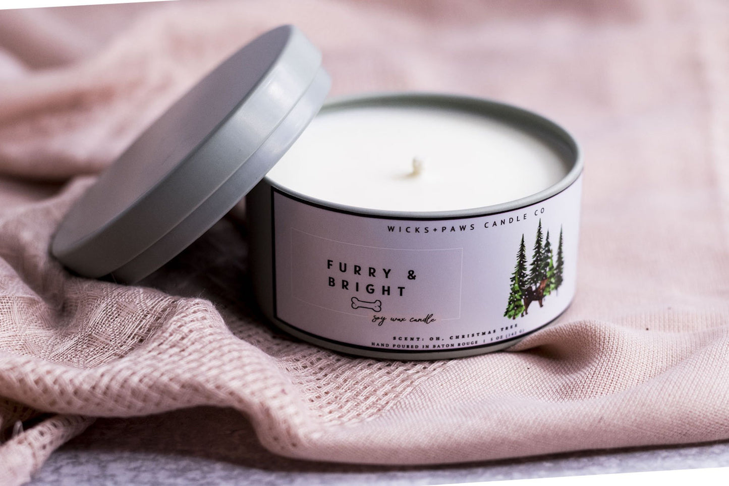 Furry & Bright Sage Metal Tin Candle - Balsam Fir - Wicks+Paws Candle Co