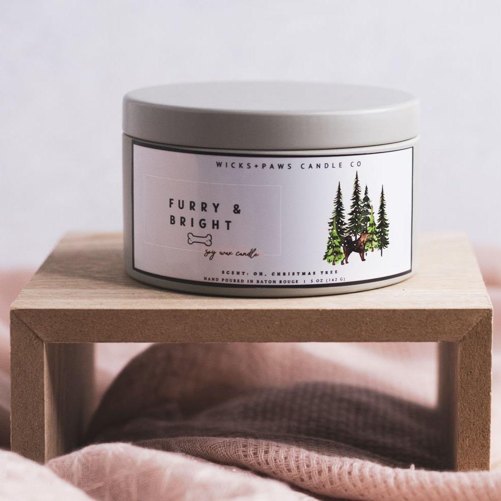 Furry & Bright Sage Metal Tin Candle - Balsam Fir - Wicks+Paws Candle Co