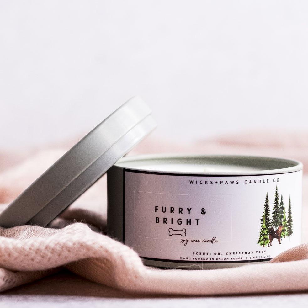 Furry & Bright Sage Metal Tin Candle - Balsam Fir - Wicks+Paws Candle Co