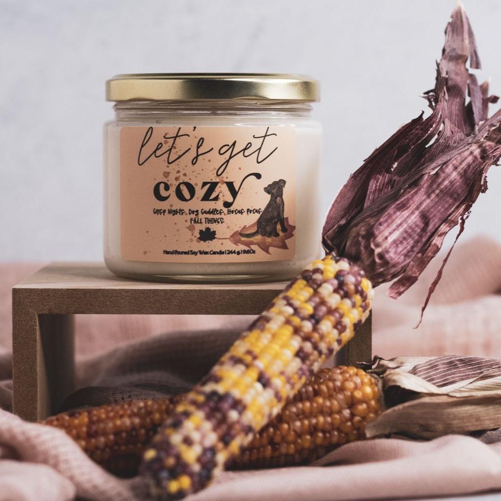 Get Cozy Fall Candle - Fall Scented Candle - Dog Lover Candle - Wicks+Paws Candle Co