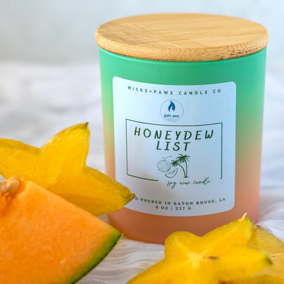 HONEYDEW LIST  HONEYDEW + COCONUT CREAM SOY WAX CANDLE - Wicks+Paws Candle  Co