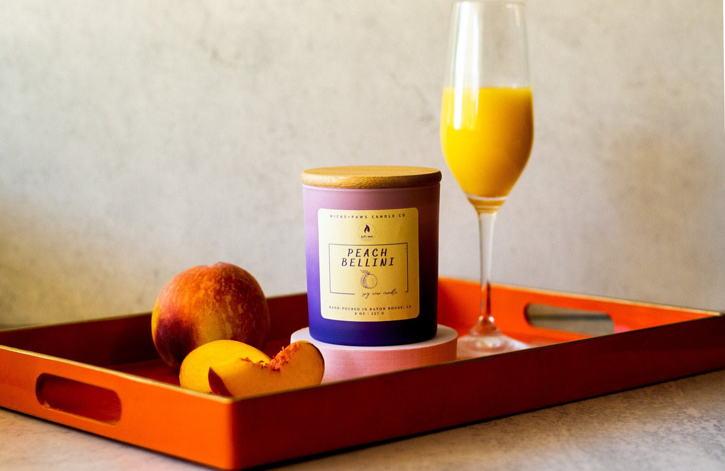 PEACH BELLINI | PEACH NECTAR SOY WAX CANDLE - Wicks+Paws Candle Co