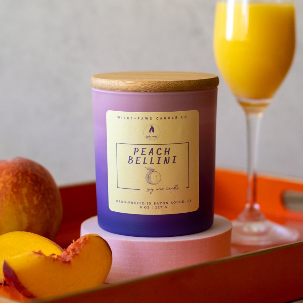 PEACH BELLINI | PEACH NECTAR SOY WAX CANDLE - Wicks+Paws Candle Co
