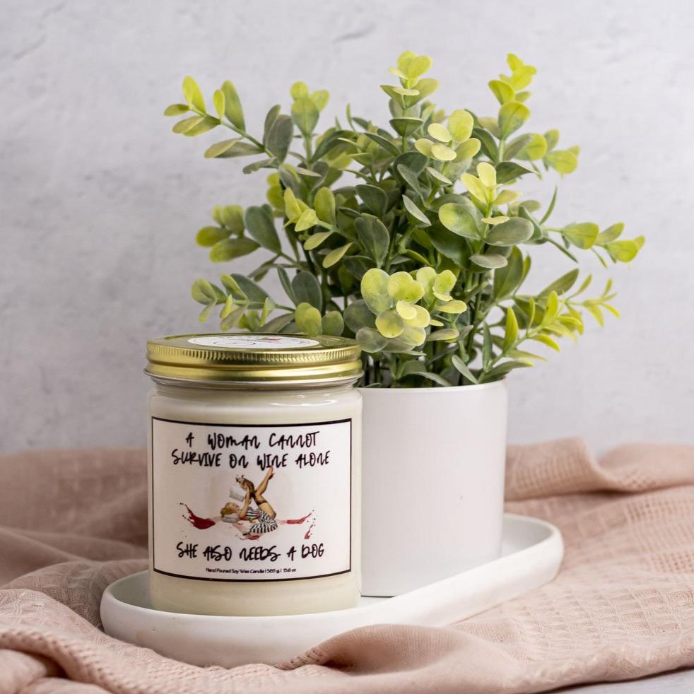 Peach Hibiscus Dog Candle - A Woman Needs A Dog - Dog Mom Candle - Wicks+Paws Candle Co