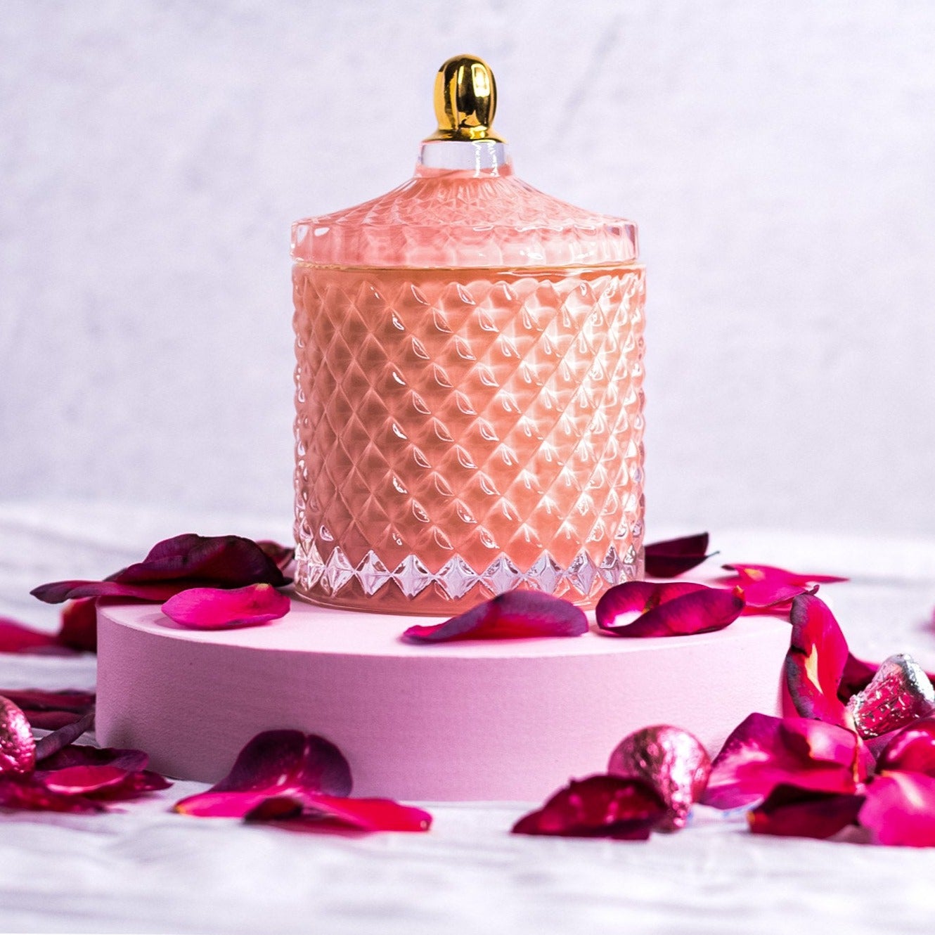 Rose Pink Colored Candle Jar - 14.5 oz with Bamboo Lid
