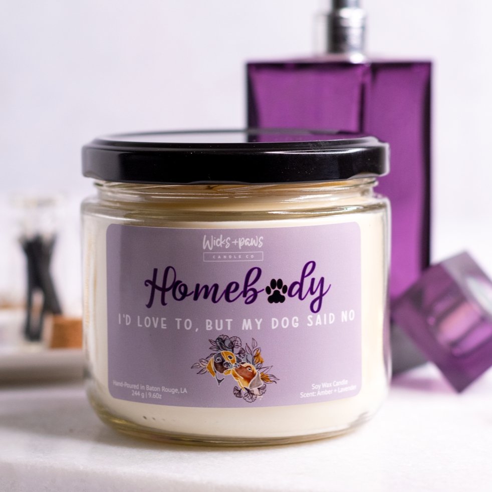 HOMEBODY | DARK AMBER + LAVENDER SOY WAX CANDLE - Wicks+Paws Candle Co