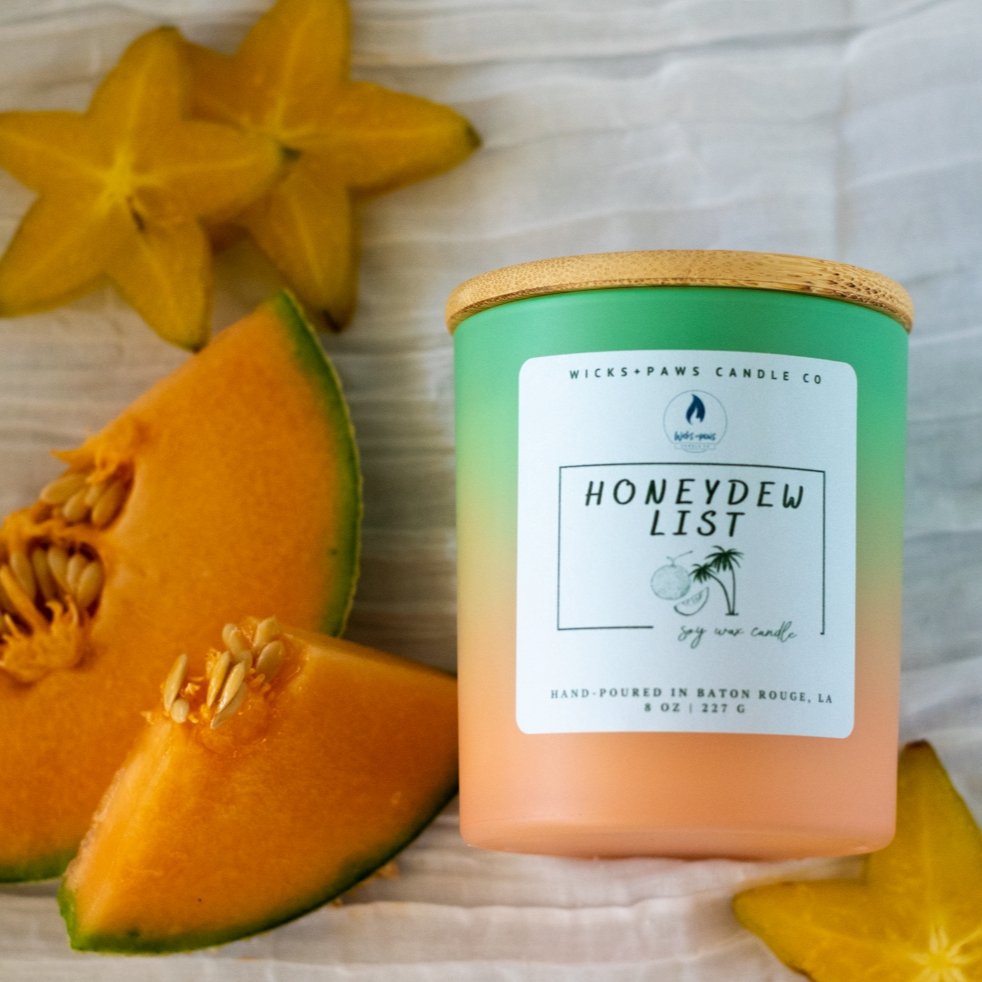 HONEYDEW LIST  HONEYDEW + COCONUT CREAM SOY WAX CANDLE - Wicks+Paws Candle  Co