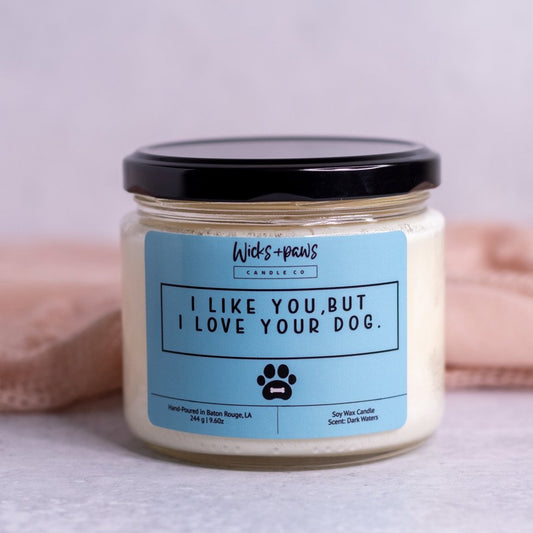 "I Like You, But I Love Your Dog" Soy Wax Candle - Wicks+Paws Candle Co