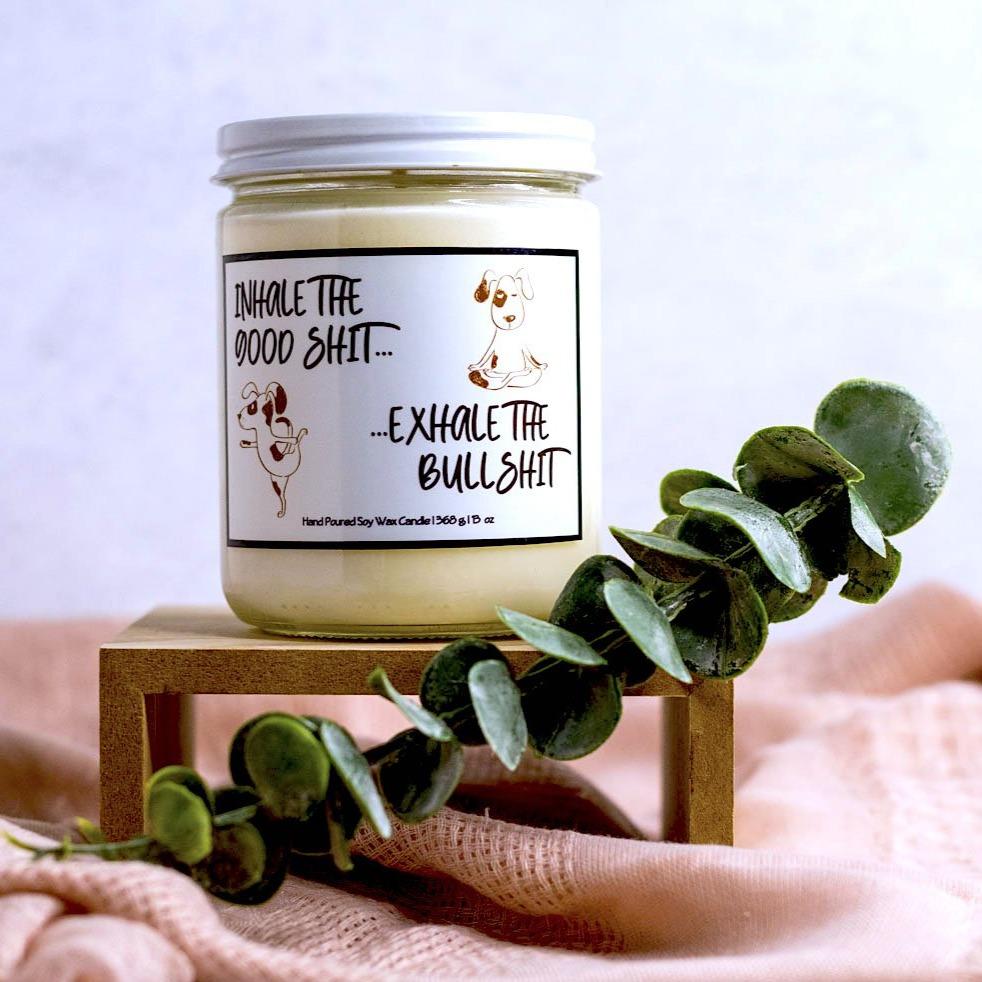 Peppermint Eucalyptus Soy Candle - Inhale Exhale - Dog Lover Candle - Wicks+Paws Candle Co