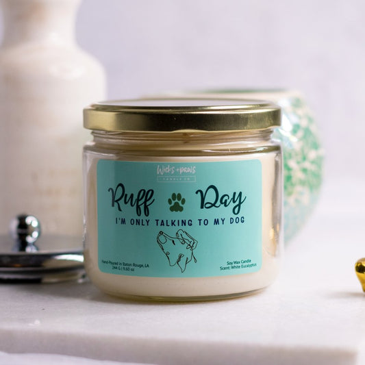 RUFF DAY | WHITE EUCALYPTUS SOY WAX CANDLE - Wicks+Paws Candle Co