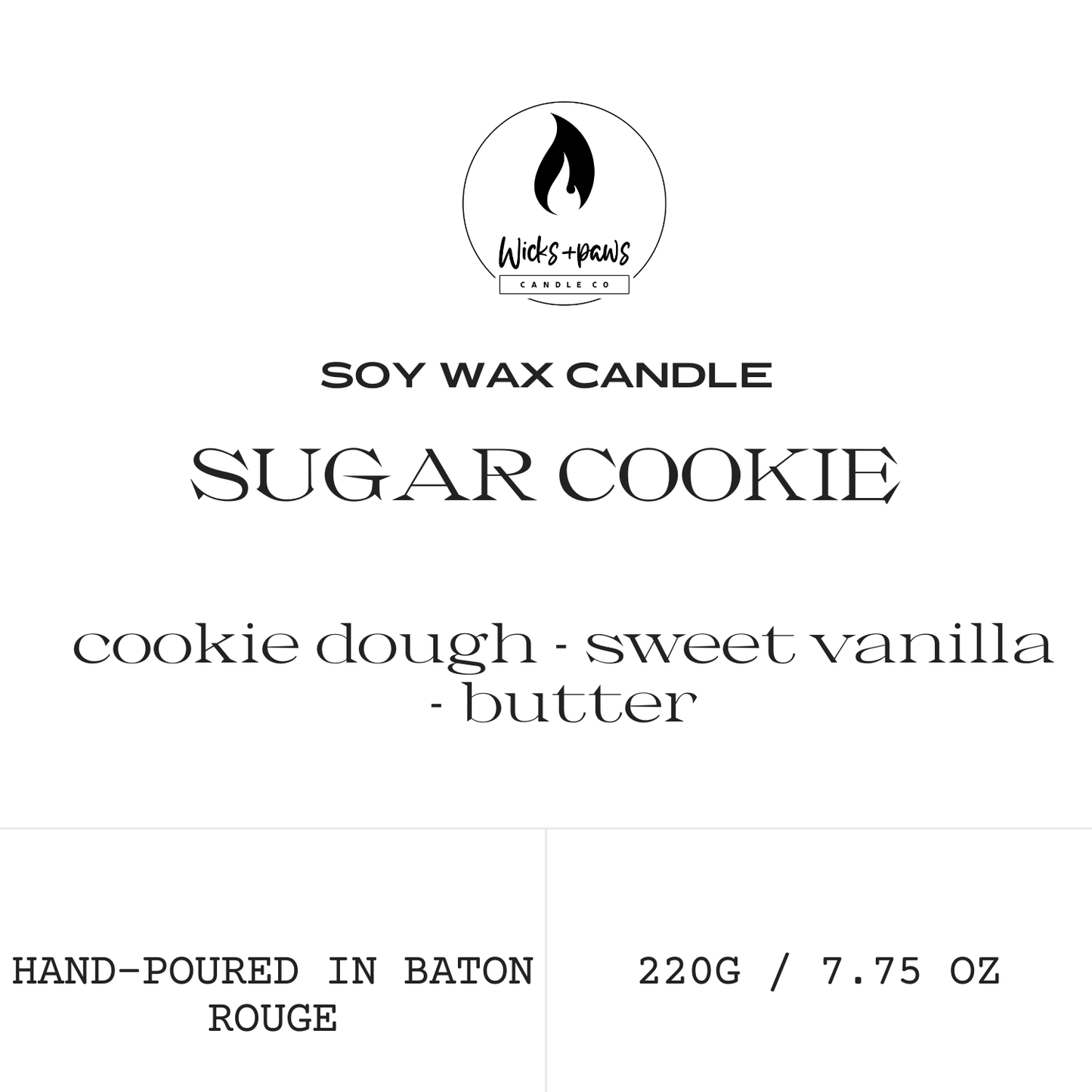 Sugar Cookie "The Rhea" Luxury Candle - Wicks+Paws Candle Co